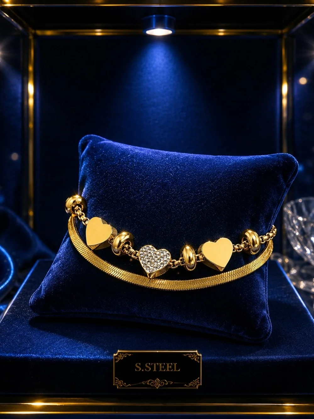 Gold Heart CZ Bead & Snake Chain Bracelet